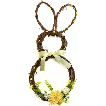 Velikonoční dekorace VELIKONOČNÍ VĚNEC ZAJÍC 56 CM Z PŘÍRODNÍCH VĚTVÍ S KUŘÁTKEM