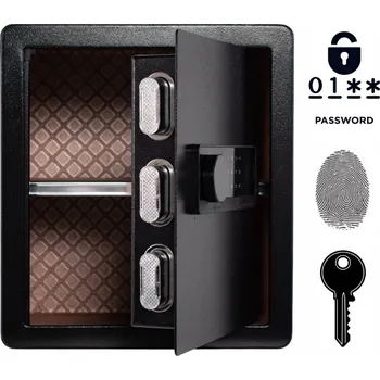 Trezor Pancéřový domácí biometrický trezor na otisk prstu 40x36x30 cm černý