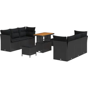 Zahradní sestava Sada zahradních pohovek s polštářem 9 pcs Černá polyratan