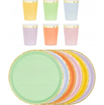 Talíř Pastelová Sada Talířků 21 cm a Hrníčků 220 ml, pro 6 osob, 12 kusů