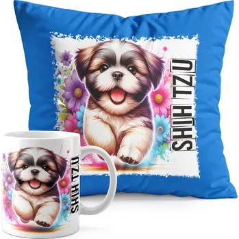 SADA HRNEK + POLŠTÁŘ MODRÁ - PES PSI PEJSEK PLEMENO SHI TZU