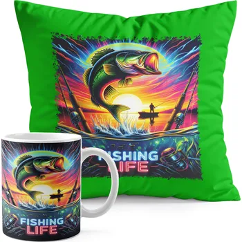 SADA HRNEK + POLŠTÁŘ ZELENÁ - RYBÁŘSKÉ VZORY RYBÁŘ PRUT FANOUŠEK