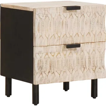 Noční stolek Noční skříňka Bílá 40 x 33 x 46 cm Masivní mangové dřevo