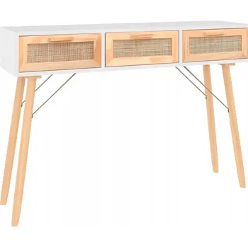 Konferenční stolek Konzolový stolek se 3 zásuvkami a ratanovým výpletem, bílý, 105x30x75 cm