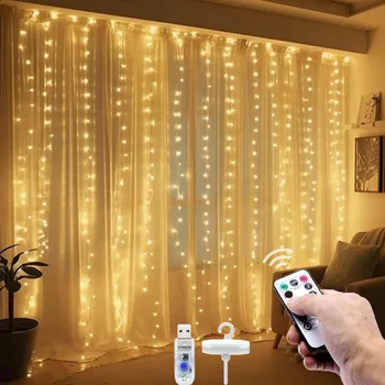 Vánoční dekorace Světelný závěs 300LED vánoční osvětlení na stromeček 3x3 m girlanda na okno teplá bílá