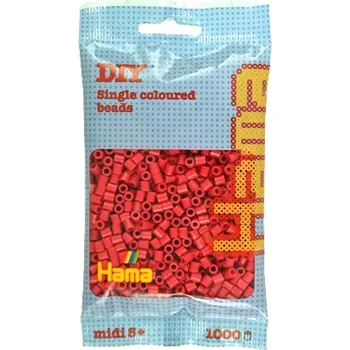 Dětské navlékací korálky 207-114 KORÁLKY HAMA MIDI 1000 TMAVĚ ČERVENÁ (CHERRY) K ZAŽEHLOVÁNÍ