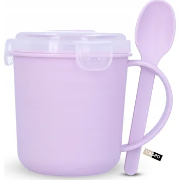 Nádoba na polévku do mikrovlnky 500 ml, nepropustný kelímek s lžičkou 10x15 cm, fialová