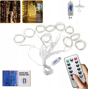 Vánoční dekorace SVĚTELNÝ ZÁVĚS 300 LED VÁNOČNÍ OSVĚTLENÍ NA STROMEČEK GIRLANDA + DÁLKOVÉ OVLÁDÁNÍ TEPLÁ BÍLÁ 3x3m