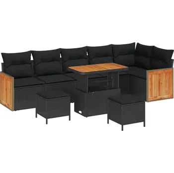Zahradní pohovka vidaXL Sada zahradních pohovek s polštářem 9 pcs Černá [3363324]