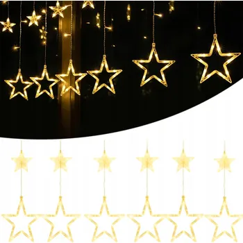 Vánoce SVĚTELNÝ ZÁVĚS LED HVĚZDIČKY Vánoční Světýlka Girlanda na Okno na Stromeček