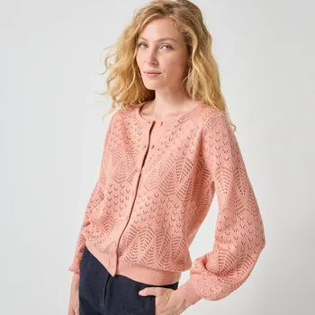 Dámský svetr Propínací svetr s dírkovaným vzorem růžová pudrová 34/36