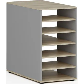 Policová skříň Přístavná policová skříňka k pracovnímu stolu PRIMO GRAY, pravá, šedá/dub přírodní