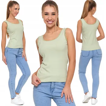 Elegantní DÁMSKÝ TOP tílko s krajkovým lemem žebrovaný MORAJ S