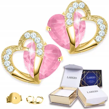 Náušnice Zlaté Náušnice Růžová Křišťálová Srdce s Bílými Zirkony STŘÍBRO 925