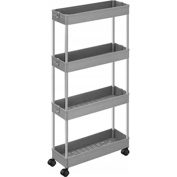 regál Pojízdný regál se 4 policemi MOBILNÍ REGÁL ŠEDÝ 40x13,5x88