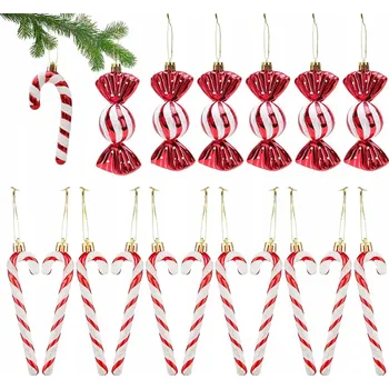 Vánoční dekorace Cukrové hůlky na vánoční stromeček vánoční baňky na stromeček - Závěsné dekorace 18 ks