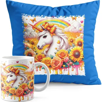 SADA HRNEK + POLŠTÁŘ MODRÝ - JEDNOROŽEC UNICORN KŮŇ
