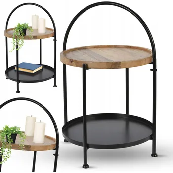 Konferenční stolek Odkládací stolek boční černý kovový dvoupatrový loft tác Ø39x55 cm