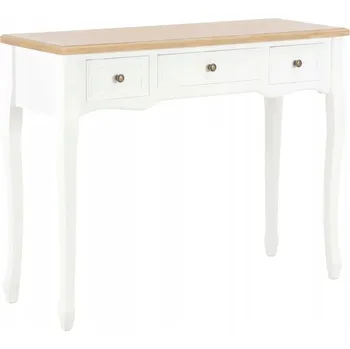 Komoda Konzole se 3 zásuvkami z MDF a borovicového dřeva, bílo-hnědá, 100x35x78 cm