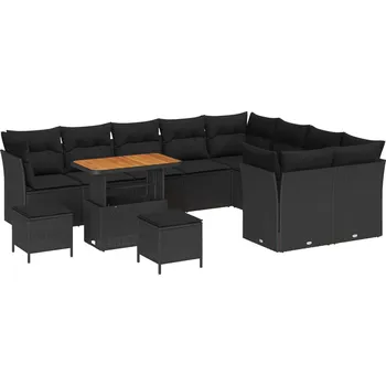 Zahradní sestava Sada zahradních pohovek 12 pcs Černá polyratan