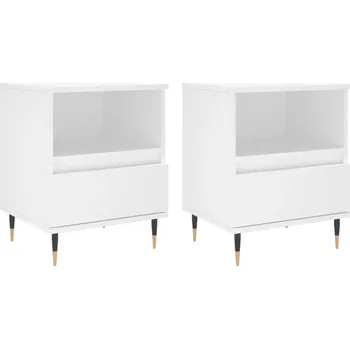 Noční stolek Bílé noční stolky 40 x 35 x 50 cm z dřevotřísky a kovu