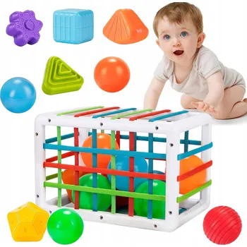 Hračka pro nejmenší SENZORICKÁ KOSTKA TŘÍDIČ TVARŮ ELASTICKÁ VZDĚLÁVACÍ MONTESSORI