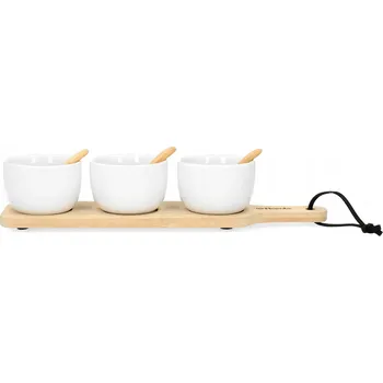 Servírovací misky Homla BÍLÉ 3 ks sada s prkénkem