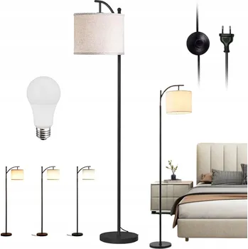 Stojací lampa STOJACÍ LAMPA E27 NOČNÍ LAMPA KE ČTENÍ SE STÍNIDLEM Z LNU, VÝŠKA 175 CM