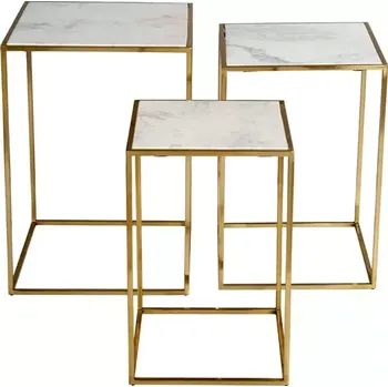 Konferenční stolek Sada 3 ks odkládacích stolků Avola mramor/zlatá