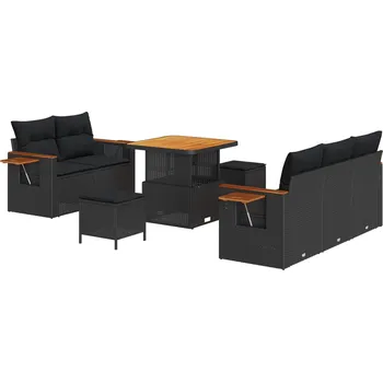 Zahradní pohovka Sada zahradních pohovek s polštářem 8 pcs Černá