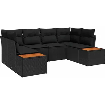 Zahradní sestava Sada zahradních pohovek s polštářem 6 pcs Černá polyratan