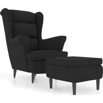 Křeslo Černé sametové křeslo s podnožkou, rozměry 78 x 90 x 96,5 cm