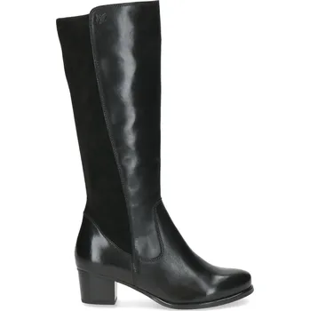 Dámské kozačky Dámské černé kožené kozačky na podpatku s gumovou vsadkou Caprice 9-25500-45 001 černé #Velikost: 37