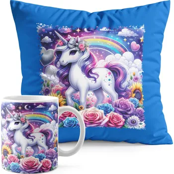 SADA HRNEK + POLŠTÁŘ MODRÝ - JEDNOROŽEC UNICORN KŮŇ