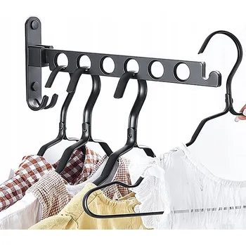 Věšák SKLÁDACÍ VĚŠÁK NA OBLEČENÍ NA ZEĎ BALKON 31CM ČERNÝ