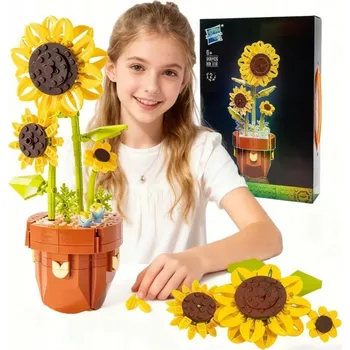 ostatní stavebnice SLUNEČNICE V KVĚTINÁČI Z 3D KOSTEK 359 dílů květiny dekorace dárek