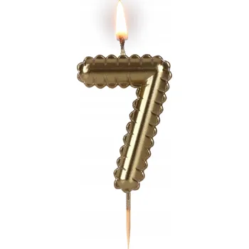 Dortová svíčka Narozeninová svíčka na tyčce '' Zlatá - 7 '' / 1 kus