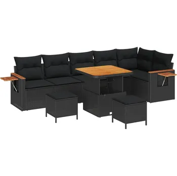 Zahradní pohovka Sada zahradních pohovek s polštářem 9 pcs Černá