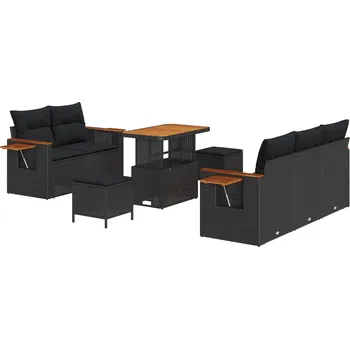 Zahradní pohovka Sada zahradních pohovek s polštářem 8 pcs Černá