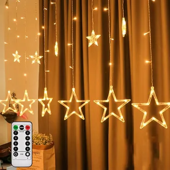 Vánoční dekorace SVĚTELNÝ ZÁVĚS HVĚZDIČKY VÁNOČNÍ OSVĚTLENÍ NA STROMEČEK GIRLANDA TEPLÁ BÍLÁ 3M