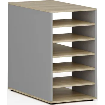 Policová skříň Přístavná policová skříňka k pracovnímu stolu PRIMO GRAY, pravá, šedá/bříza