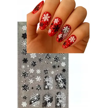 Umělé nehty SAMOLEPKY NA NEHTY SAMOLEPÍCÍ VÁNOČNÍ BÍLÉ SNĚHOVÉ VLOČKY 5D