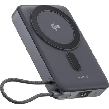 Swissten Power Bank Magsafe Qi2 15W, 10000 mAh s Integrovaným Kabelem USB-C Černá