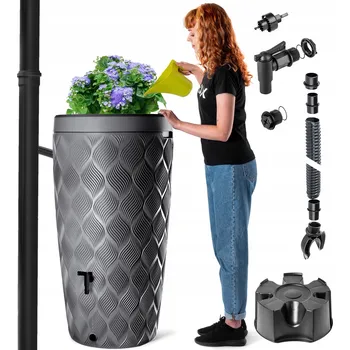 Nádrž na dešťovou vodu Kadax 240 l šedá s kohoutkem a květináčem