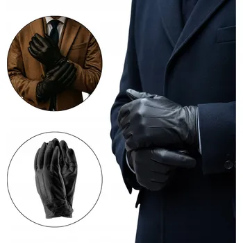 Rukavice ELEGANTNÍ PÁNSKÉ KOŽENÉ RUKAVICE Z PRAVÉ KŮŽE S PODŠÍVKOU Z FLEECU XL