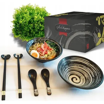 8x MISKY DO RAMENU PAŁECZKI ŁYŻKI ZESTAW Keramické misky na ramen s hůlkami a lžícemi – sada 20 cm, velké – UZU DÁREK (Dárek)