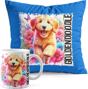SADA HRNEK + POLŠTÁŘ MODRÝ – PES PSI PEJSEK PLEMENO GOLDENDOODLE