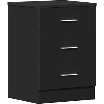 Noční stolek Černý noční stolek se 3 zásuvkami, rozměry 38 x 35 x 56 cm
