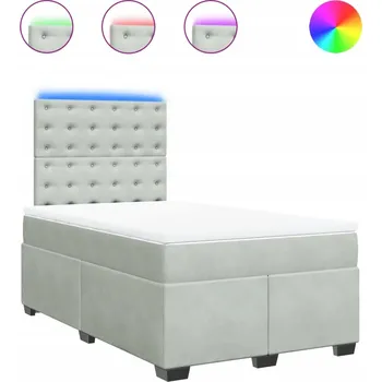 Postel Kontinentální postel 190x120 cm světle šedá s LED a nastavitelným čelem