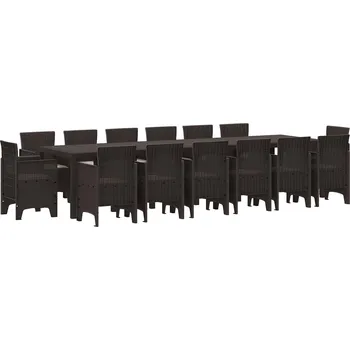 Zahradní sestava vidaXL Zahradní jídelní souprava 15 pcs Hnědá Ratan Polt [3378638]